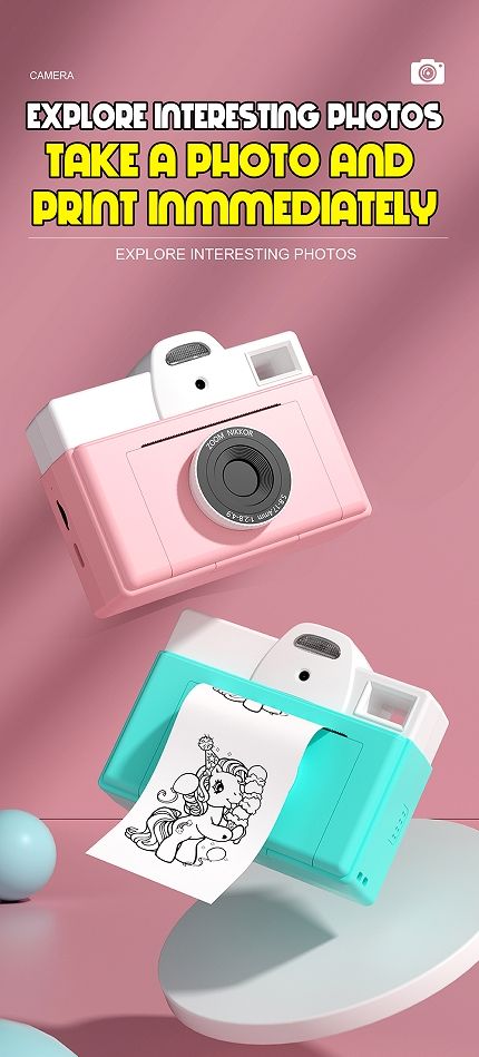Cámara Instantánea Infantil Q8 con Impresora | Imprime Fotos al Momento | Pantalla 2” | Gran Angular 180° | microSD/TF | Batería 1200mAh | Regalo Ideal