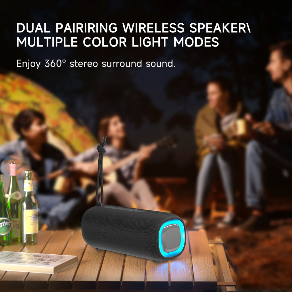 Altavoz Bluetooth Portátil 20W IPX5 Impermeable | BT 5.0 | Luz RGB | Batería 4000mAh (5–10h) | Micrófono Manos Libres | App | Outdoor/Playa | WP-05A