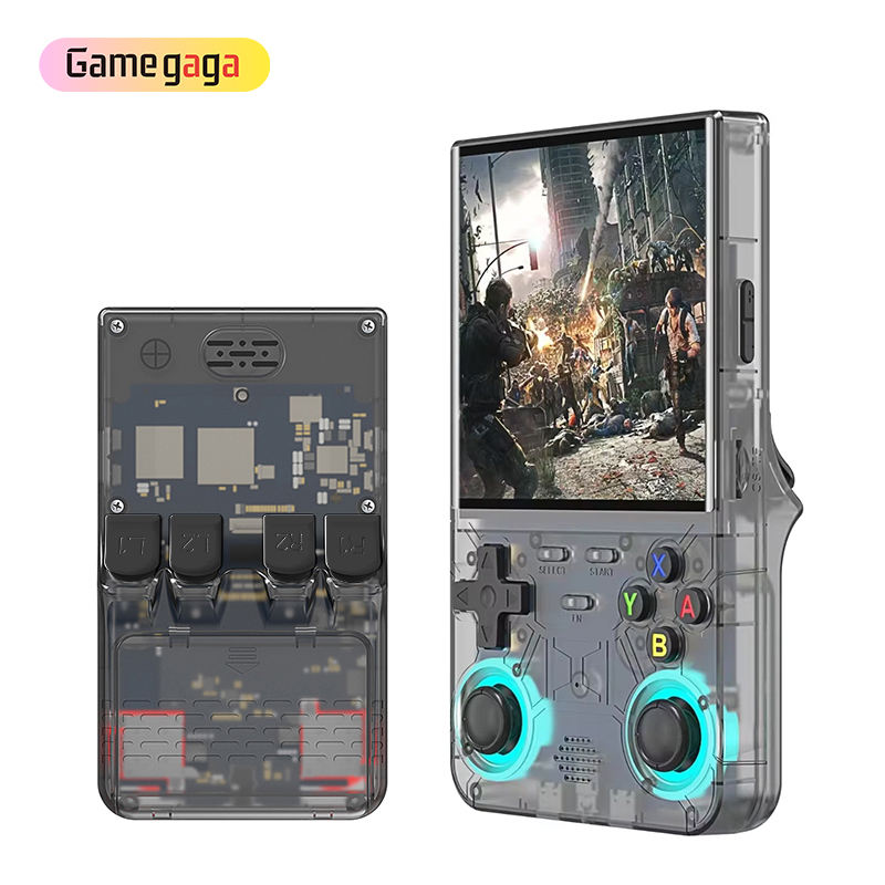 Consola Retro Portátil R36 Ultra (Linux) con WiFi 2.4G | RK3326 1.5GHz | 1GB RAM + 8GB eMMC | Batería 3000mAh | Estilo Transparente “Gamegaga”