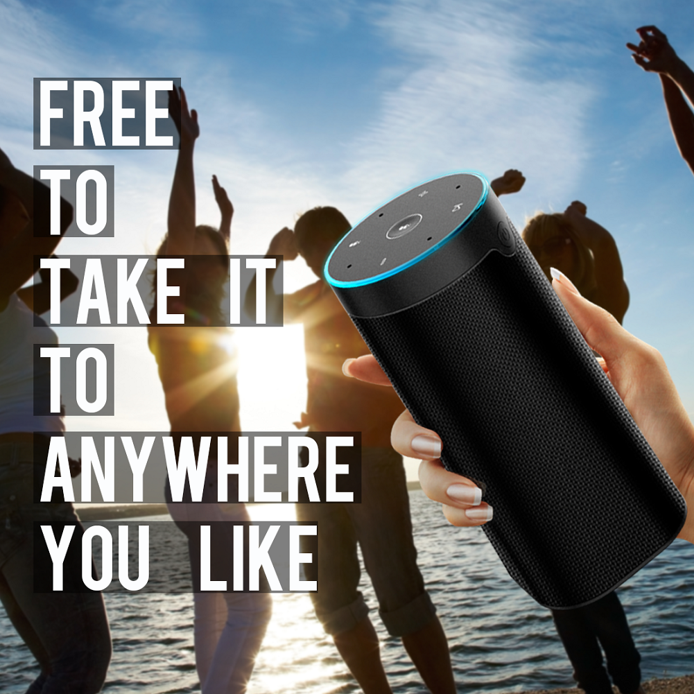 Altavoz Inteligente ACEMAX HF30 con Alexa + WiFi | Bluetooth | Audio Multiroom | 2.0 (10W) | 4 Micrófonos | Streaming Música | Negro