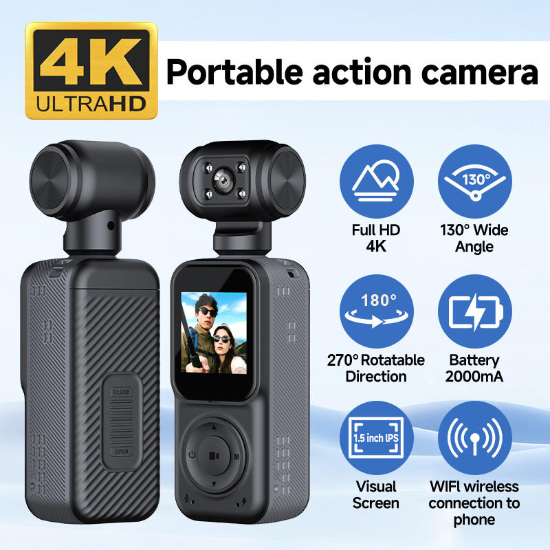 Cámara de Acción 4K Mini con WiFi (App) | Gran Angular 120° | Estabilización Anti-Shake | Zoom Digital 8X | Pantalla 1.5” | Impermeable hasta 50m (con carcasa) | microSD | CE/RoHS/FCC