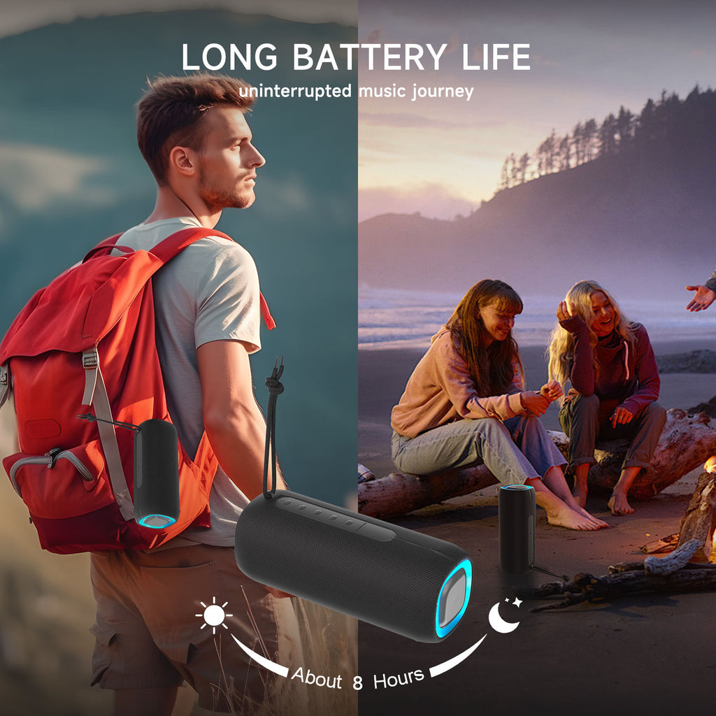 Altavoz Bluetooth Portátil 20W IPX5 Impermeable | BT 5.0 | Luz RGB | Batería 4000mAh (5–10h) | Micrófono Manos Libres | App | Outdoor/Playa | WP-05A