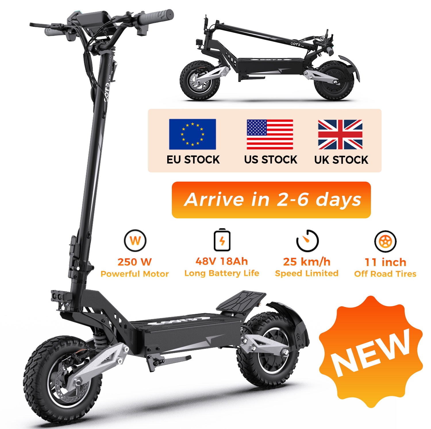 Patinete Eléctrico Todoterreno Plegable OOTD T10 (11”) | 48V 13,5Ah/18Ah | Suspensión Completa + Frenos Hidráulicos | App + Bluetooth | Hasta 150 kg